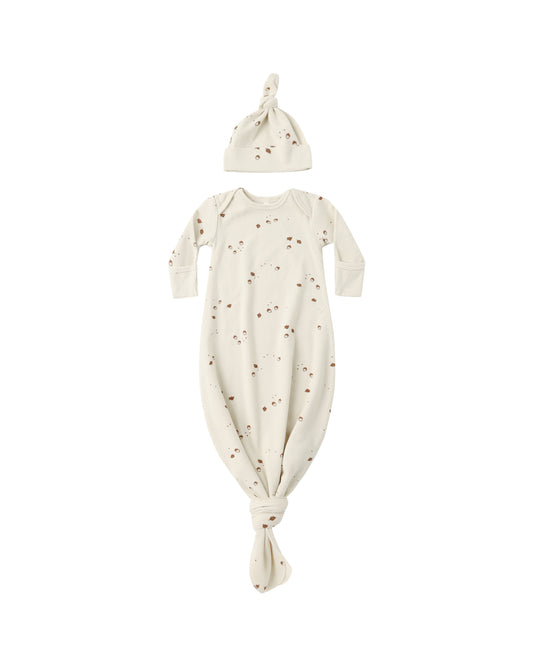 Acorn Knotted Baby Gown + Hat Set
