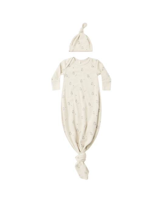 Owls Knotted Baby Gown + Hat Set