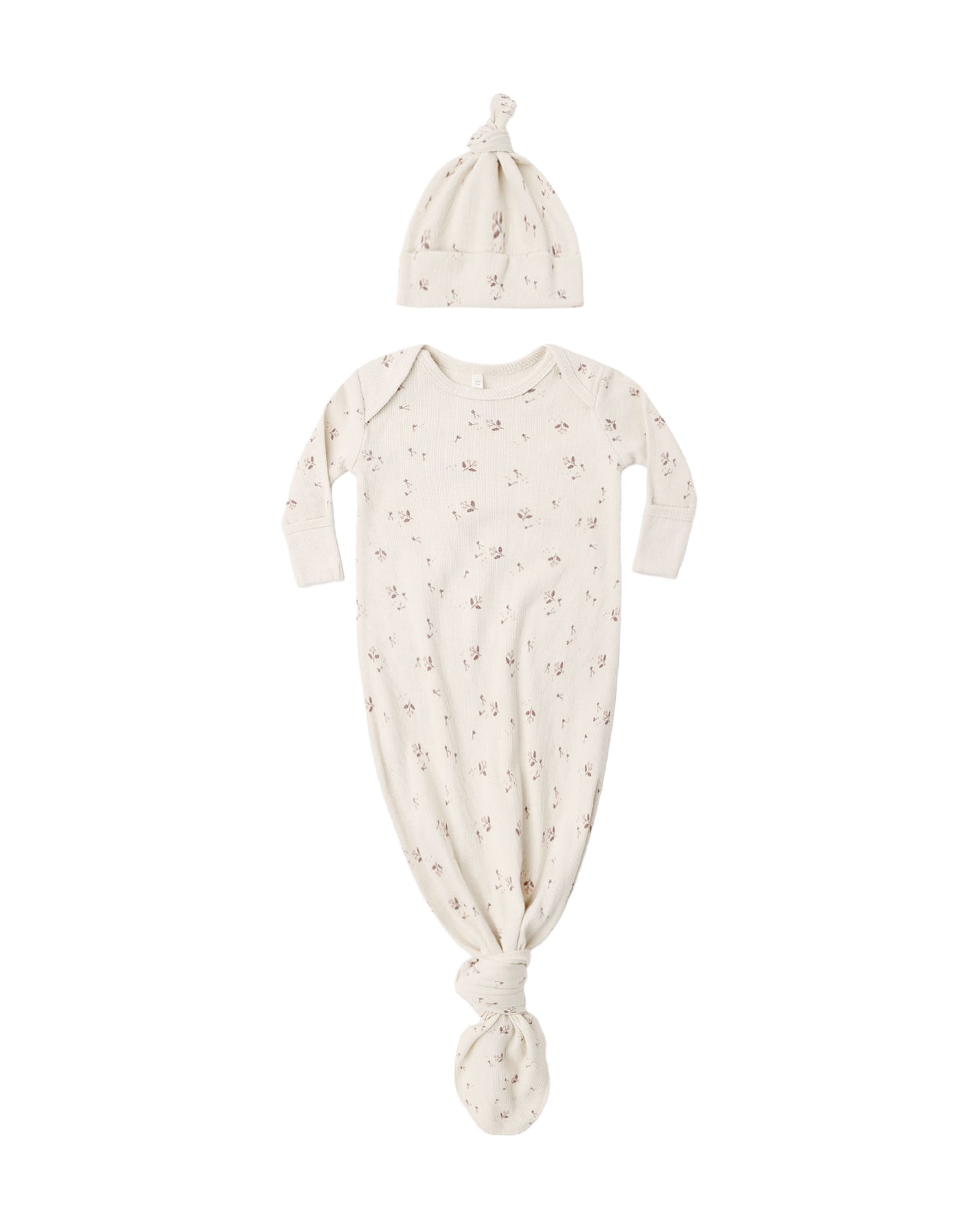Fall Ditsy Knotted Baby Gown + Hat Set
