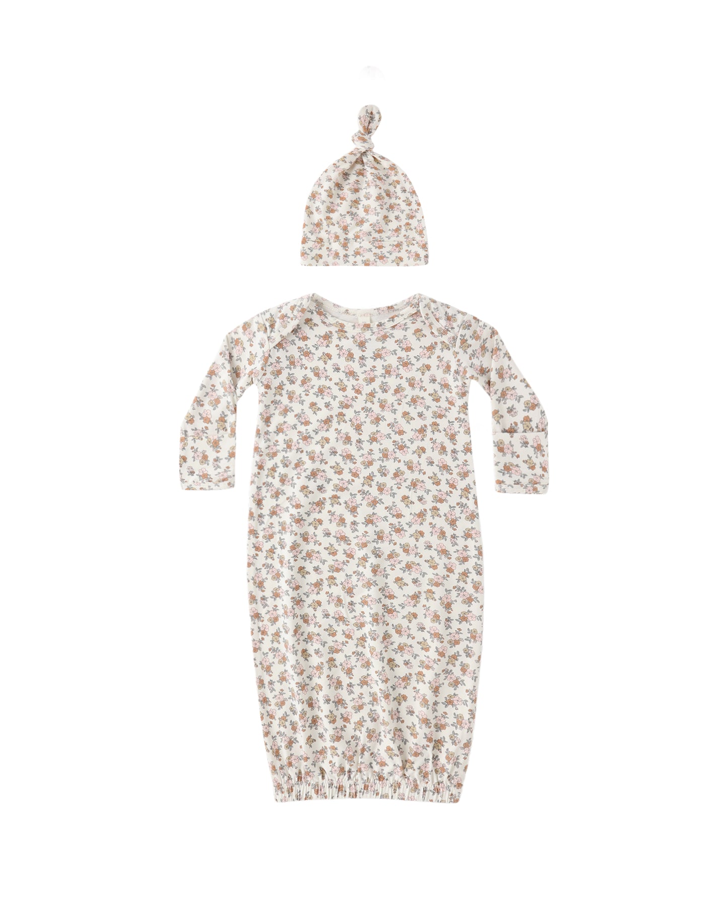 Wildflower bamboo baby gown and hat set by Quincy Mae, ivory color, soft and breathable bamboo fabric for infants.