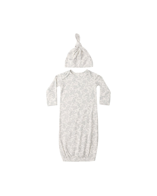 Cloud Floral Bamboo Baby Gown + Hat Set