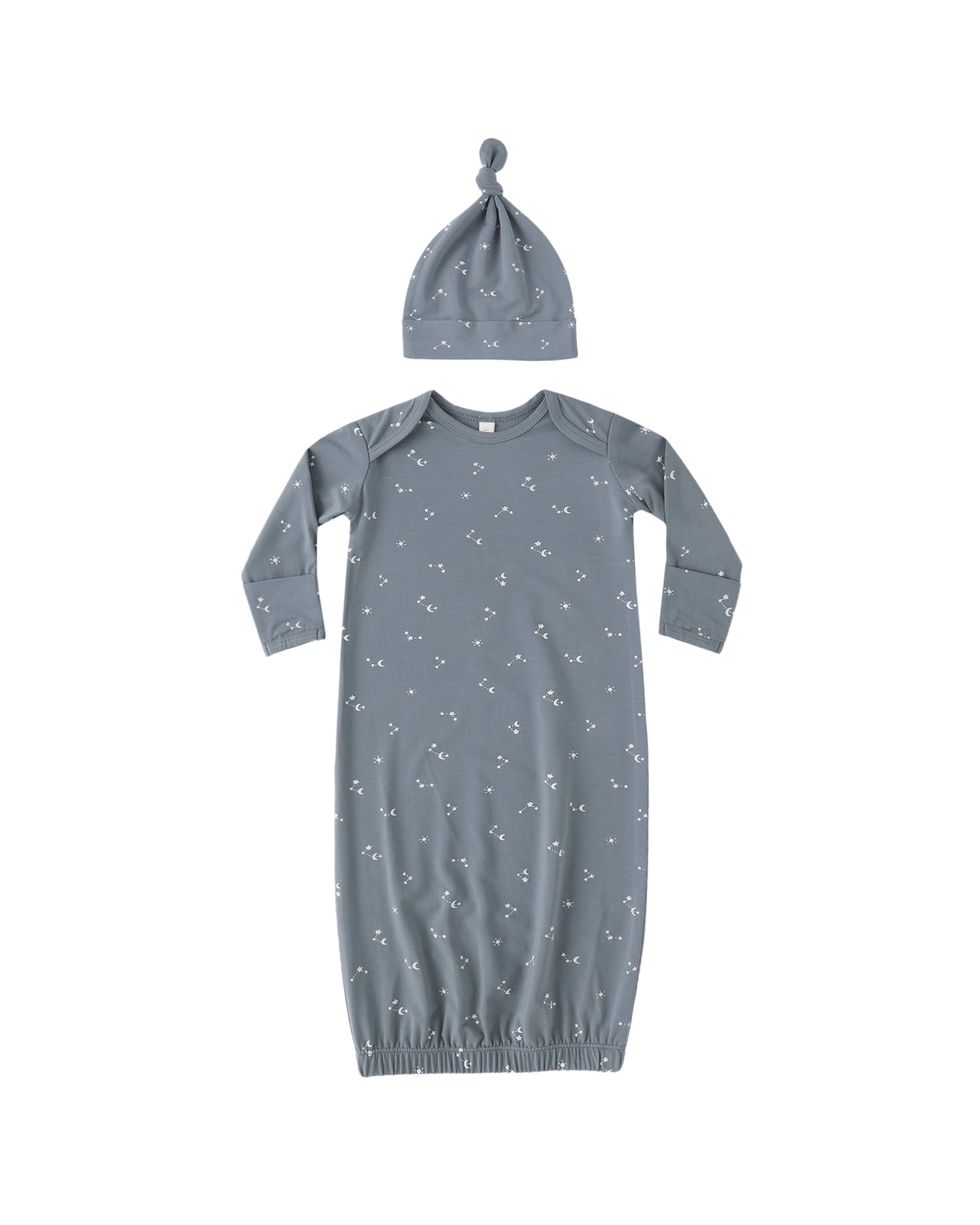 Quincy Mae Starlight Bamboo baby gown with matching hat in ocean blue, soft and cozy for newborns.