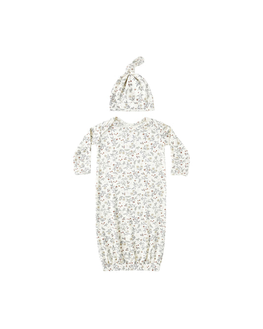 Woodland Bamboo Baby Gown + Hat Set