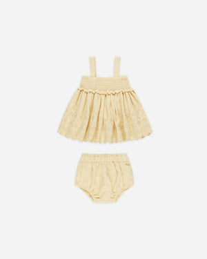 Quincy Mae - Yellow Mae Smocked Top + Bloomer Set