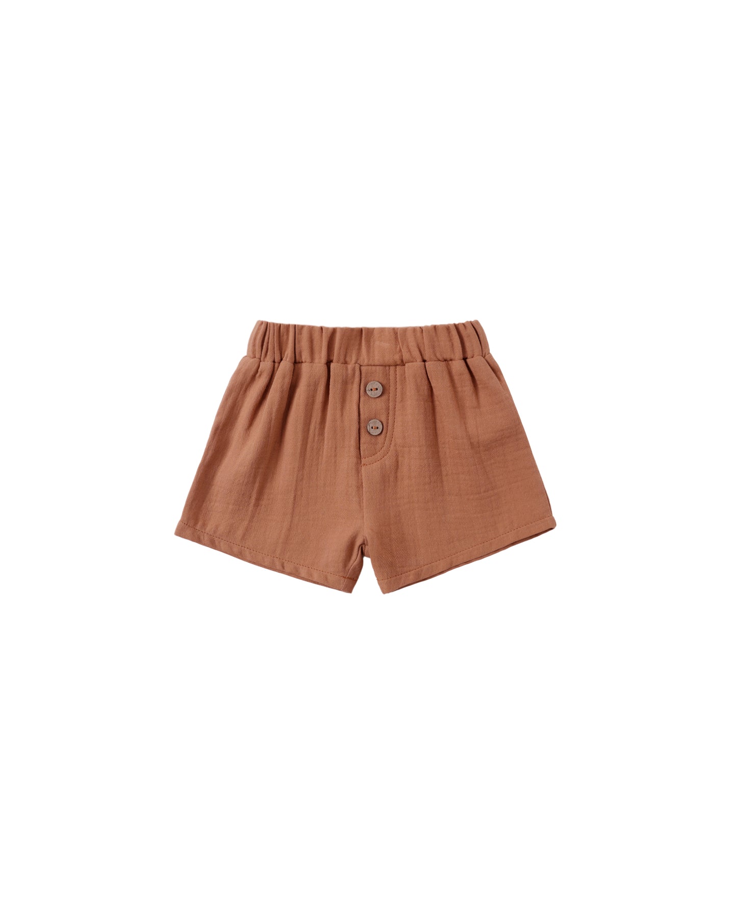 Quincy Mae Poppy Woven Shorts in a soft, colorful woven fabric with a comfortable elastic waistband for kids.