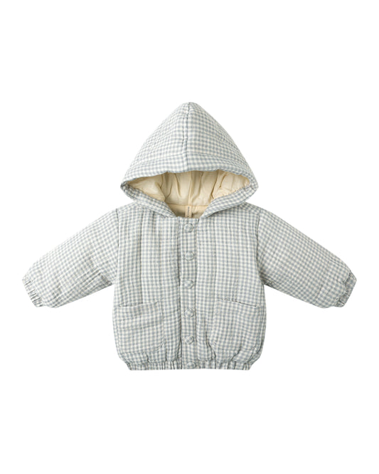 Blue Gingham Hooded Woven Jacket