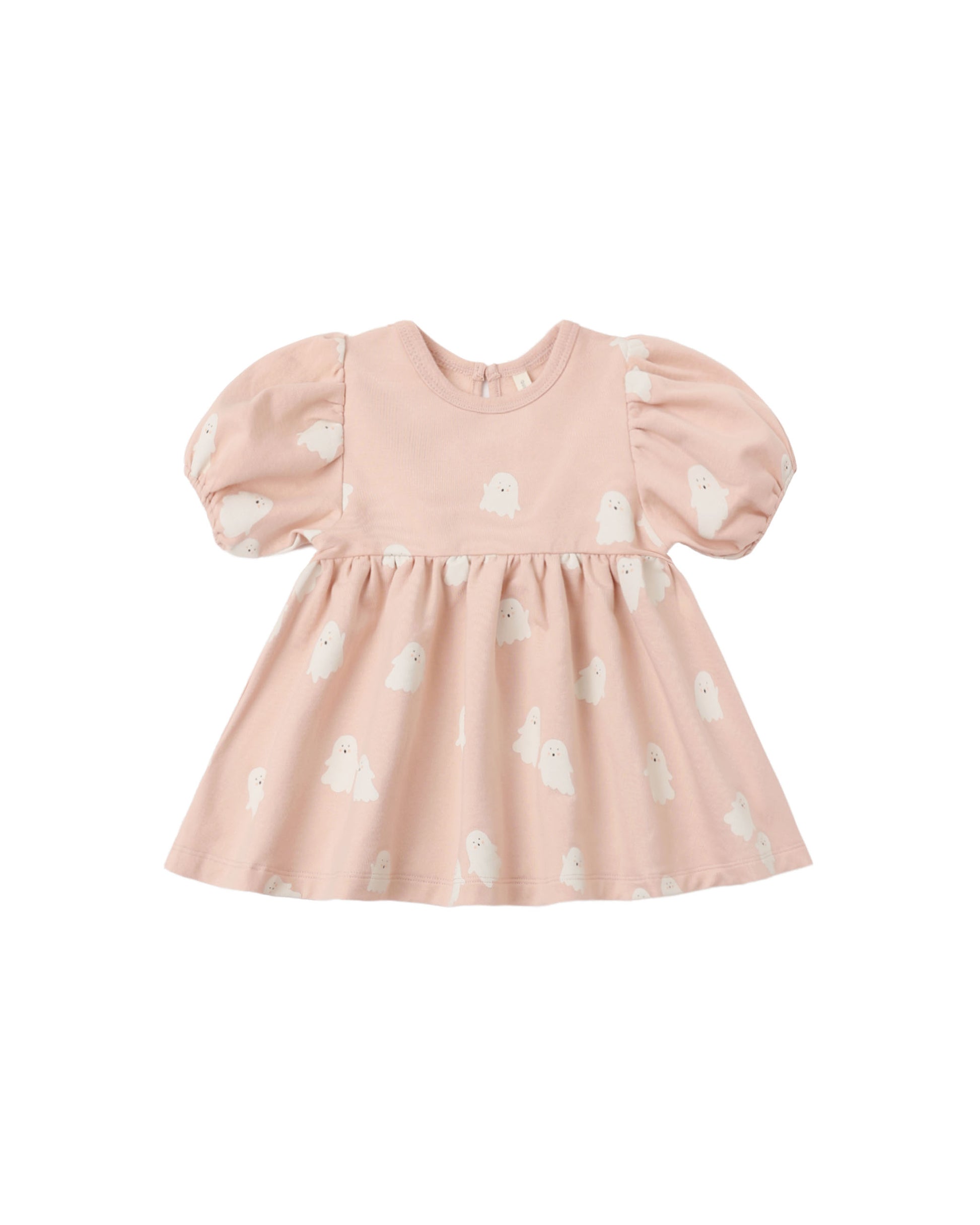 Sweet Ghost Darla dress by Quincy Mae in blush color, featuring soft fabric and a charming, delicate design for young children.
