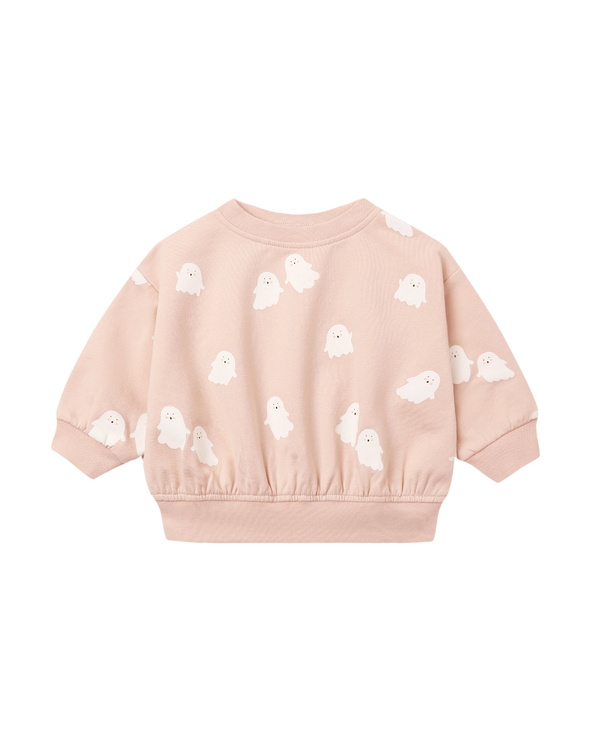 Sweet Ghost relaxed fleece sweatshirt by Quincy Mae in blush color, shown with soft fabric and casual fit.