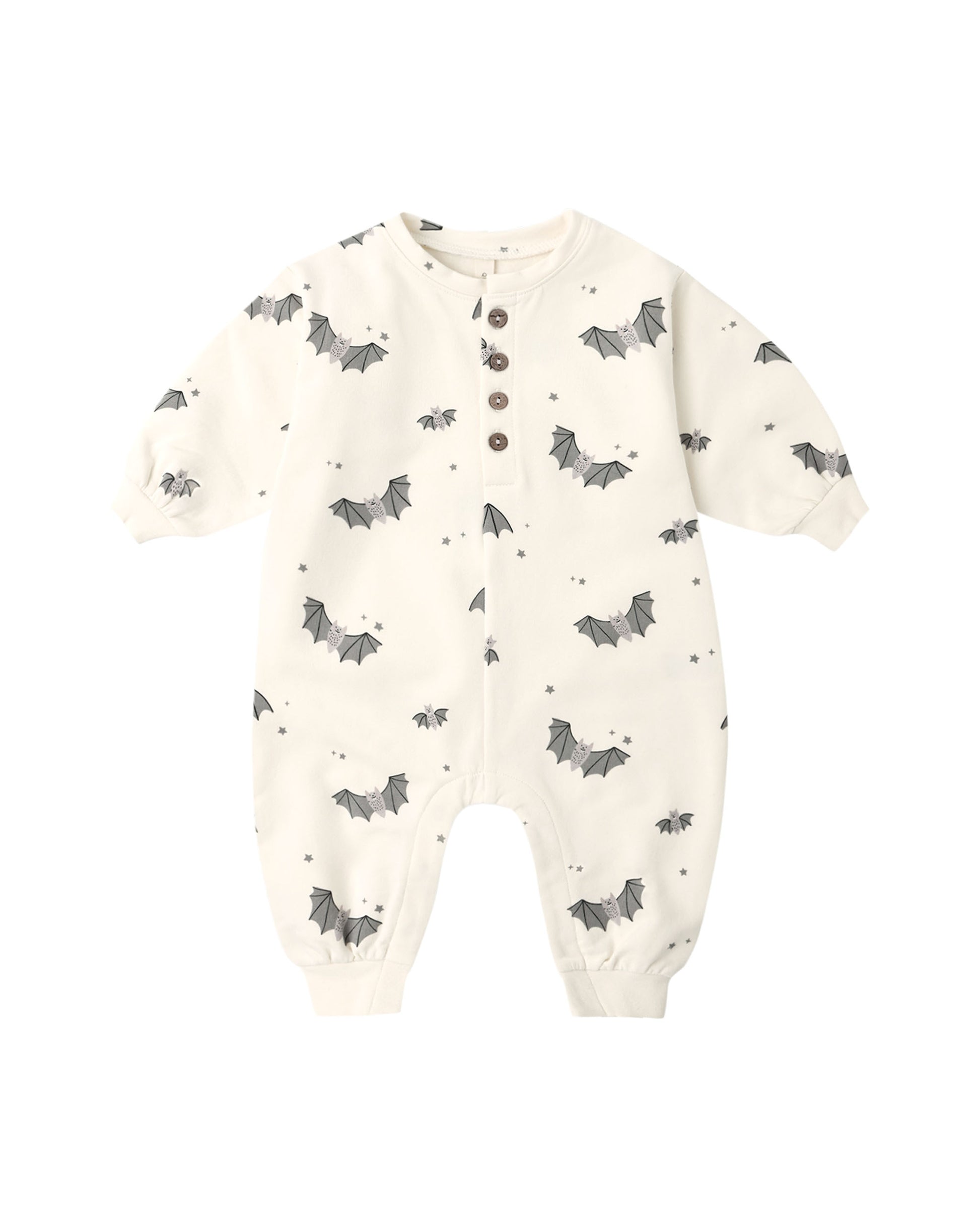 Baby Bats Relaxed Fleece Jumpsuit by Quincy Mae in ivory, featuring soft fleece fabric and a cozy relaxed fit for infants.