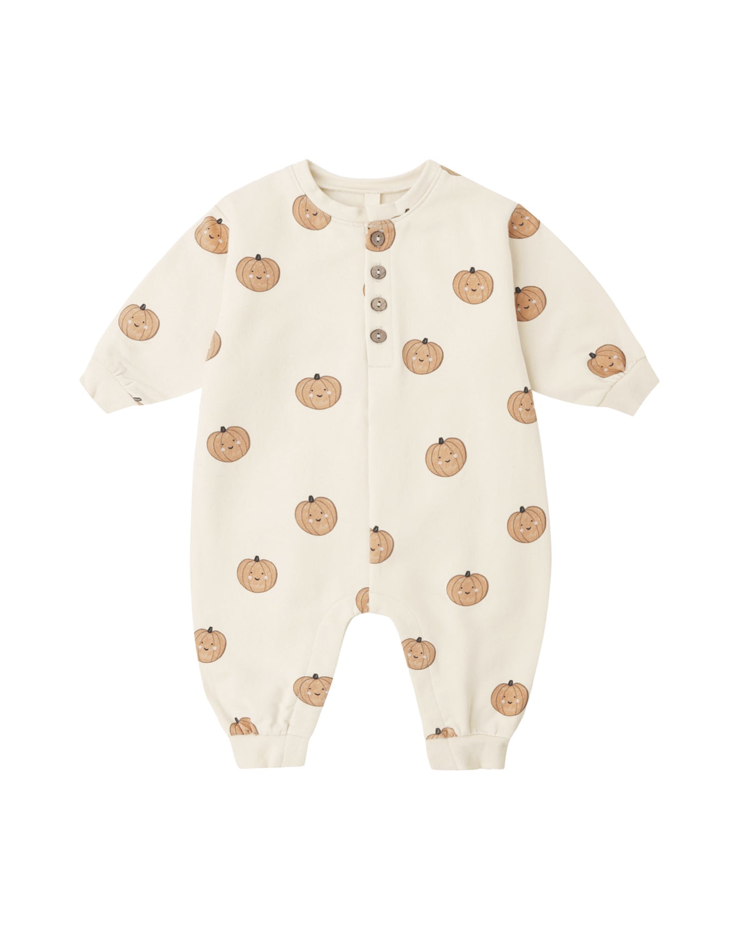 Quincy Mae Pumpkin-colored relaxed fleece jumpsuit for infants, soft and cozy, featuring a comfortable fit and casual style.