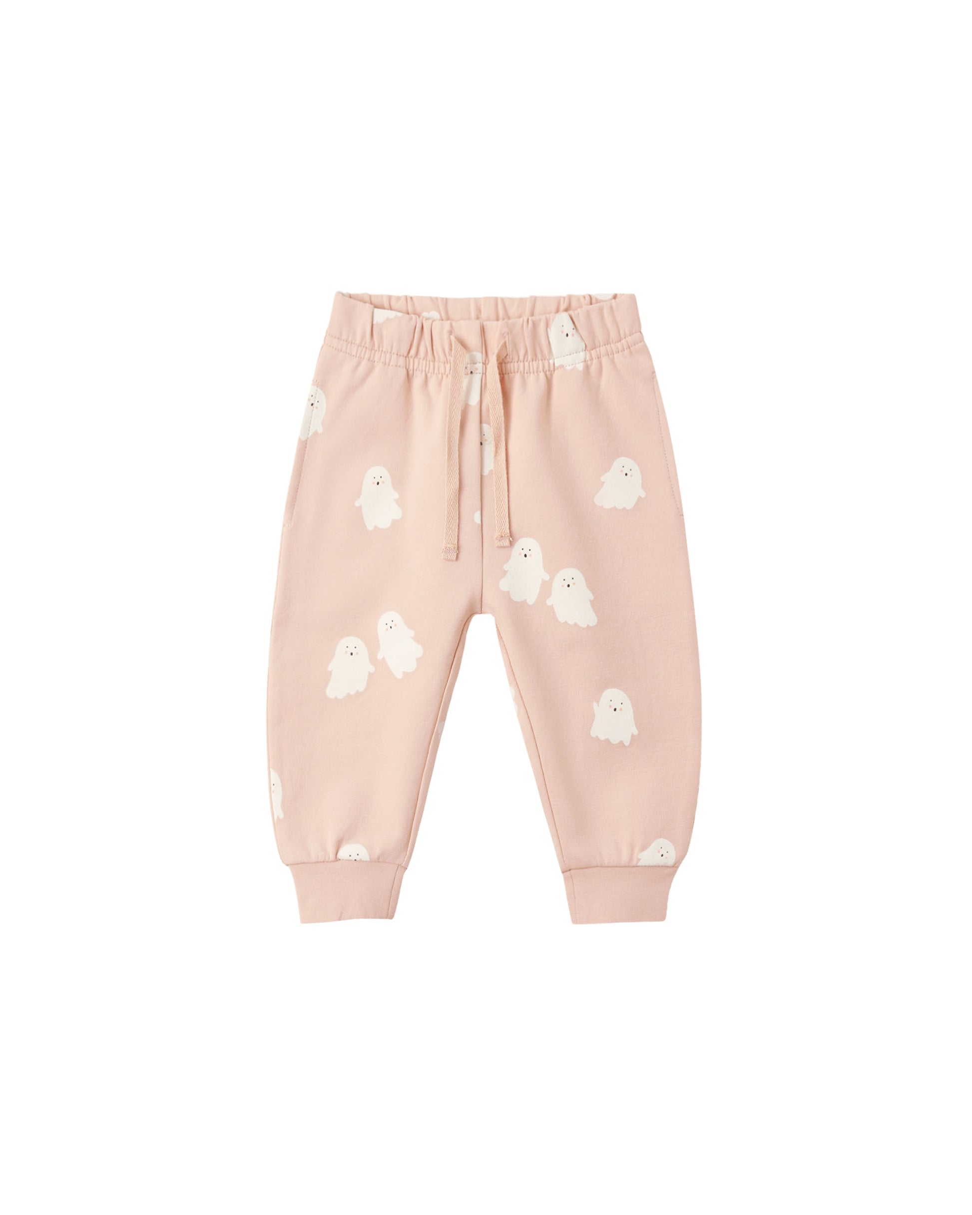 Sweet Ghost relaxed fleece sweatpants by Quincy Mae in blush color, showing soft, cozy fabric and relaxed fit.