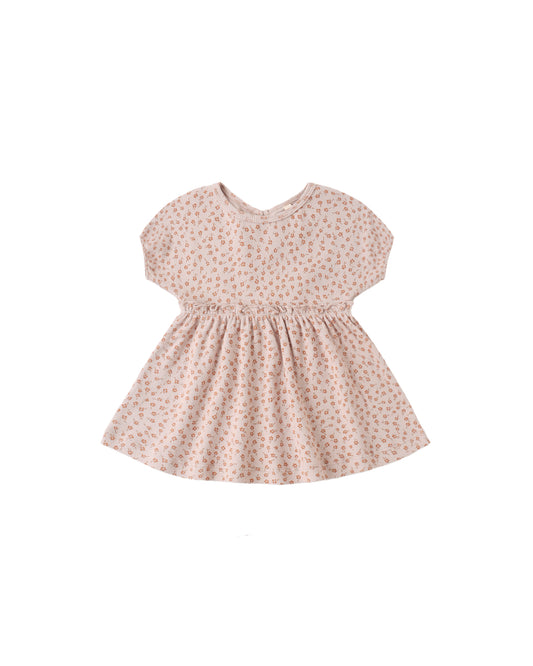 Quincy Mae Posy Annie Dress in blush pink, featuring a soft, flowy fabric with delicate floral detailing and a comfortable fit.