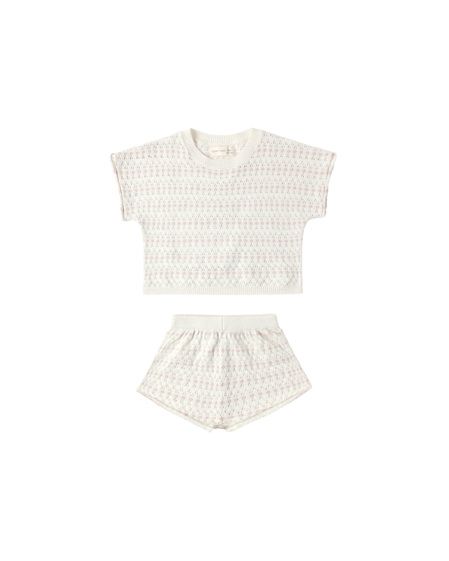 Ivory relaxed summer knit set by Quincy Mae, featuring a cozy, lightweight top and matching shorts in soft knit fabric.