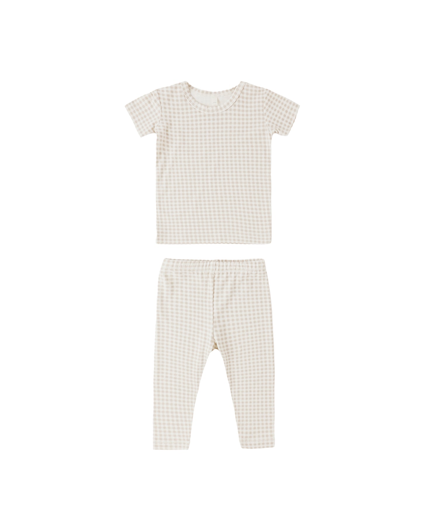 Oat Gingham Bamboo Short Sleeve Pajama Set by Quincy Mae, featuring a soft ivory fabric with a classic gingham pattern for comfortable sleepwear.
