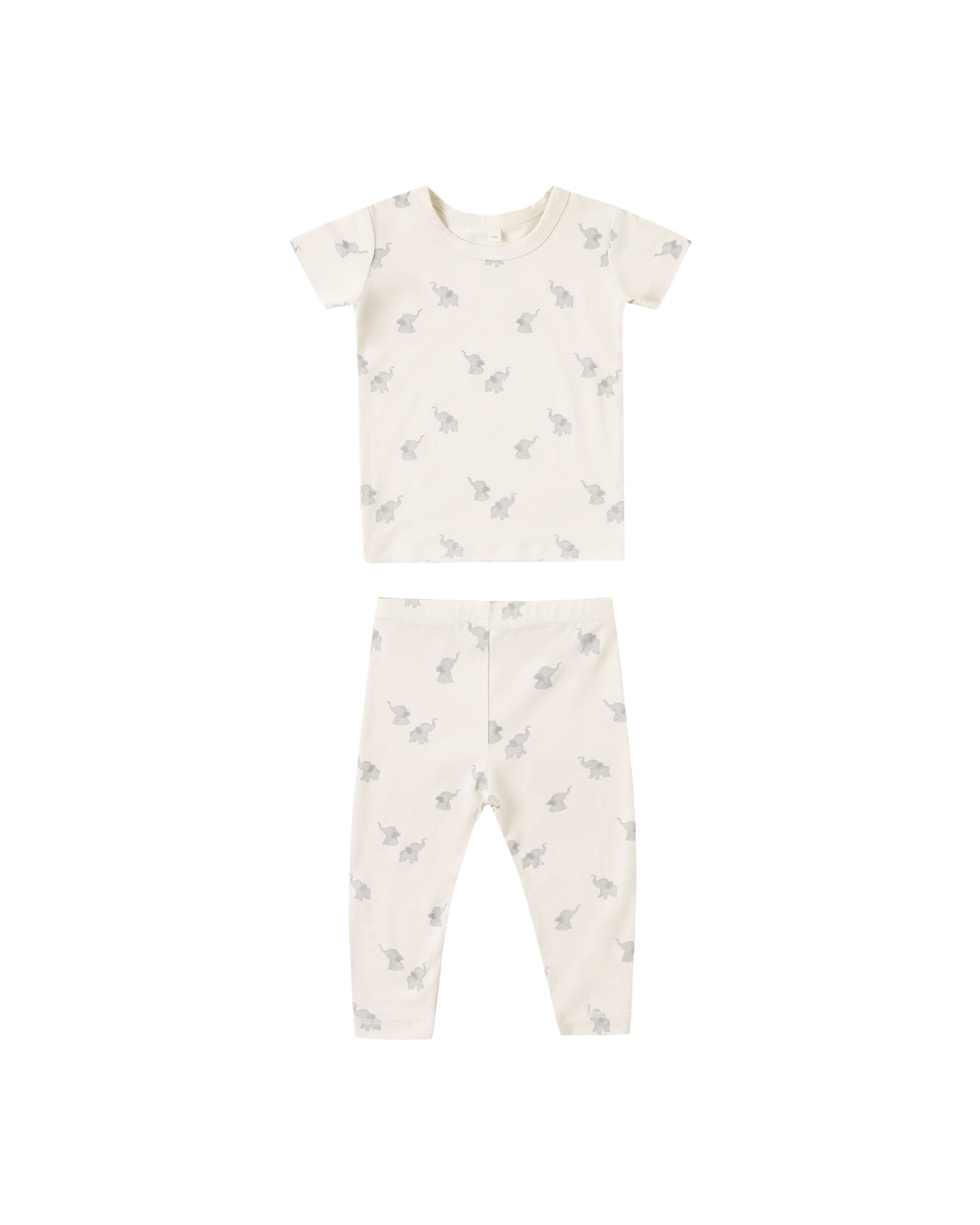 Natural bamboo short sleeve pajama set featuring elephants design by Quincy Mae, soft fabric and comfortable fit, perfect for bedtime.