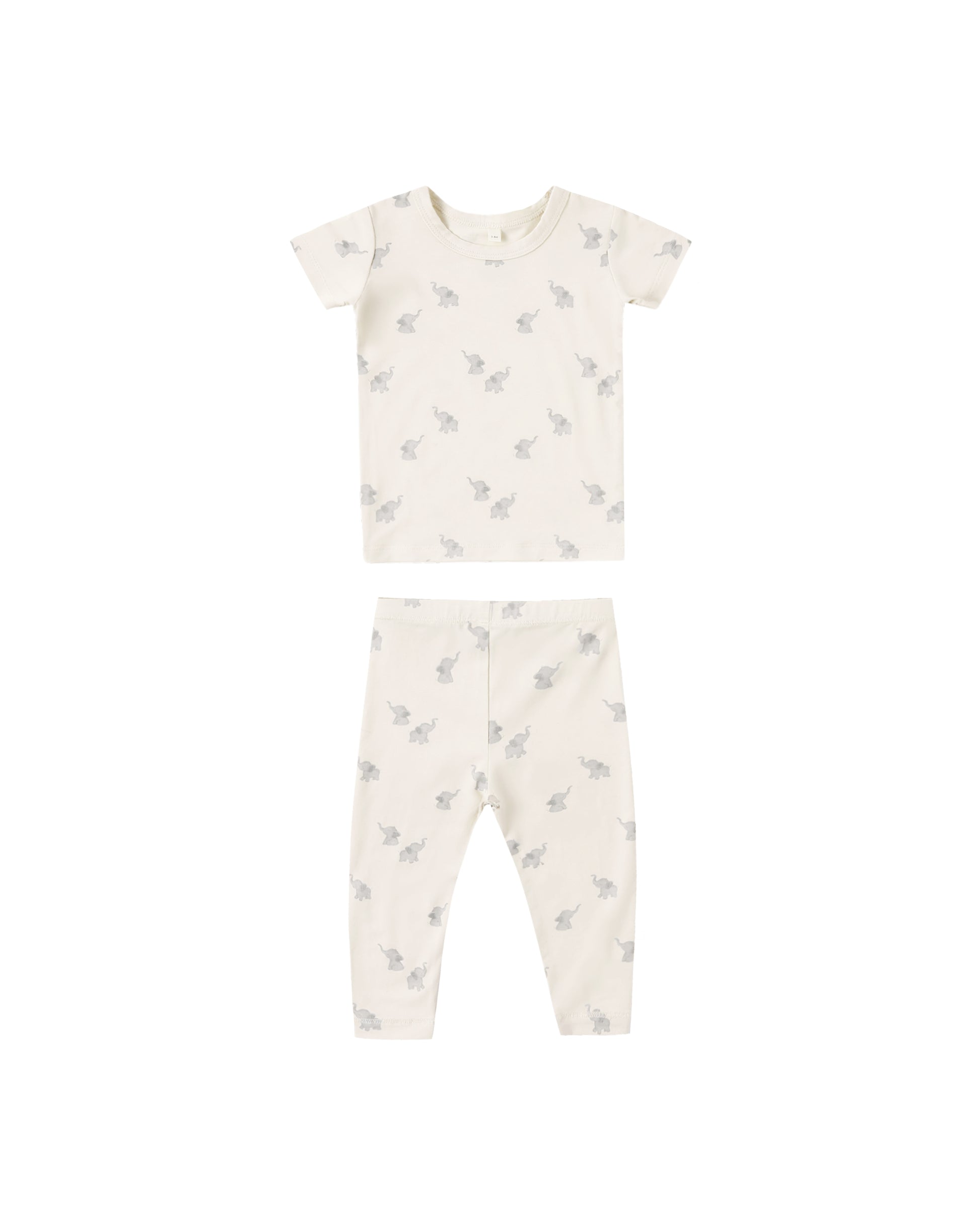 Natural bamboo short sleeve pajama set featuring elephants design by Quincy Mae, soft fabric and comfortable fit, perfect for bedtime.