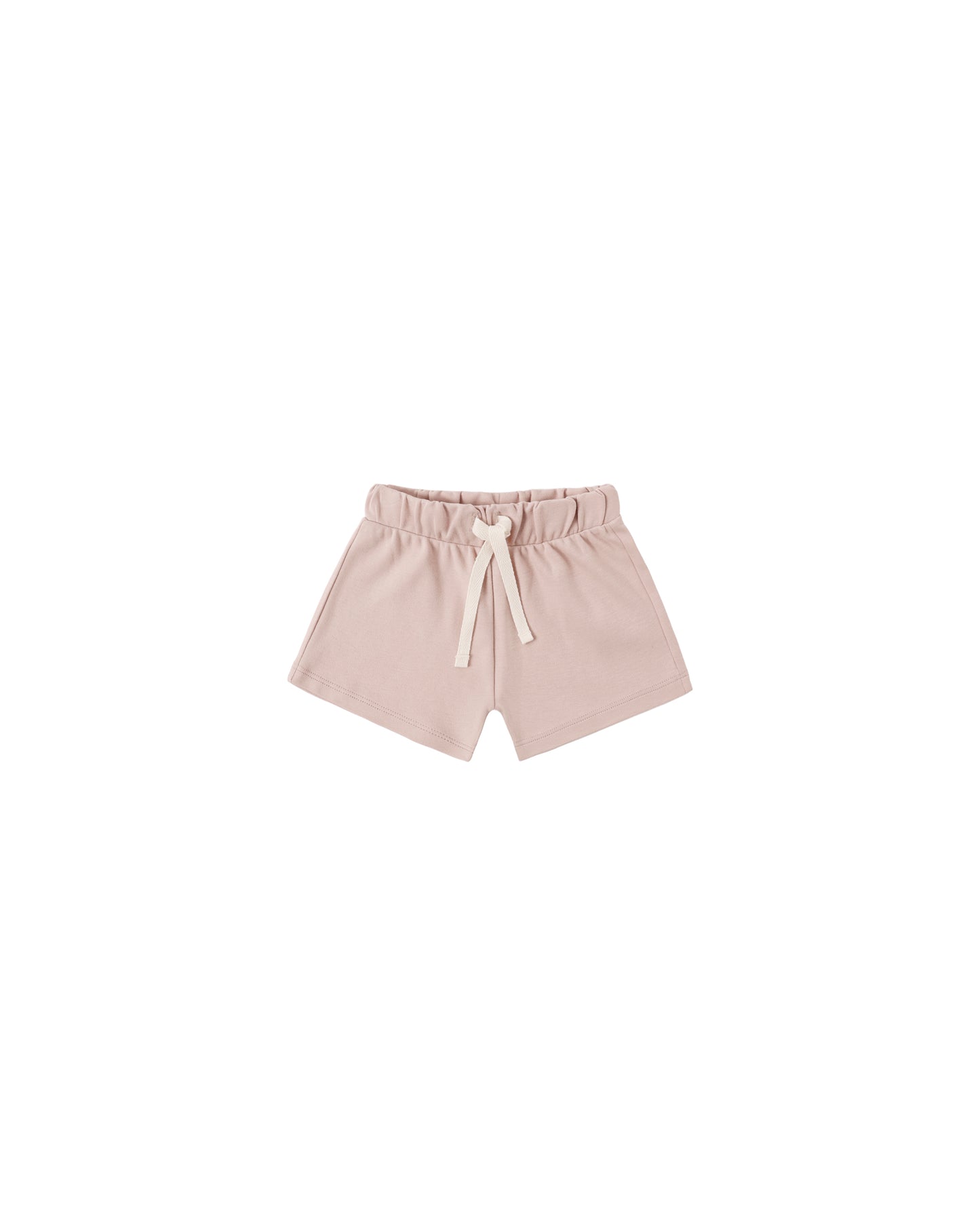 Baby blush pink Quincy Mae Play Short made from soft fabric, featuring a comfortable elastic waistband and relaxed fit.