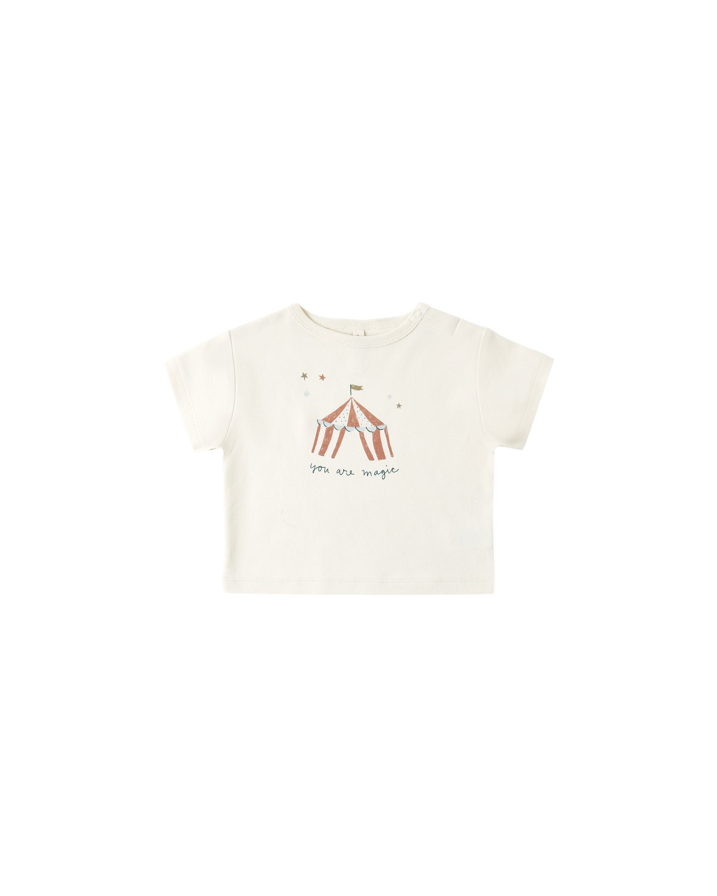 Ivory "You Are Magic" boxy tee by Quincy Mae, featuring a relaxed fit and soft cotton fabric, displayed on a white background.