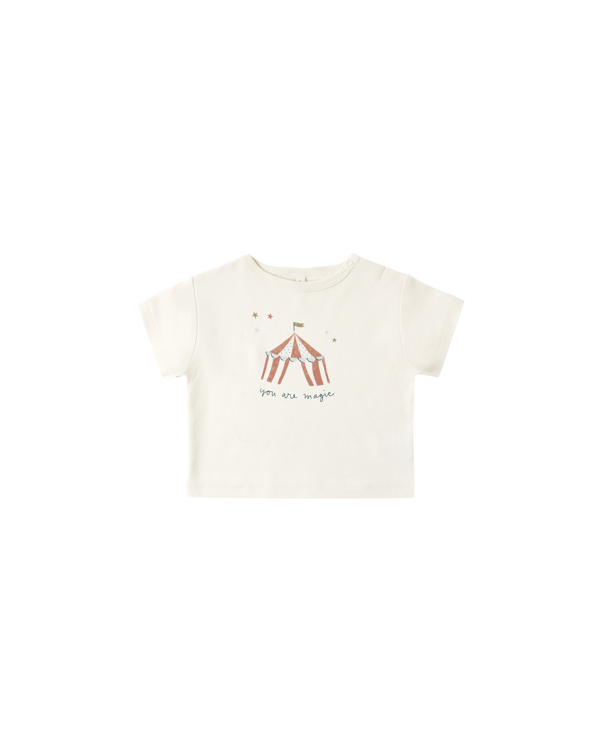Ivory "You Are Magic" boxy tee by Quincy Mae, featuring a relaxed fit and soft cotton fabric, displayed on a white background.