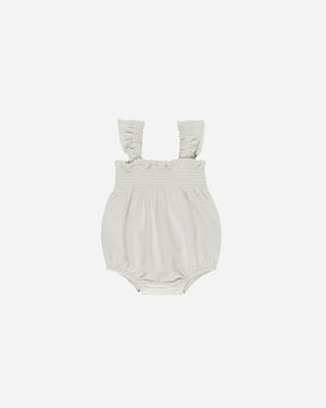 Quincy Mae - Sky Micro Stripe Smocked Ruffle Sleeve Romper