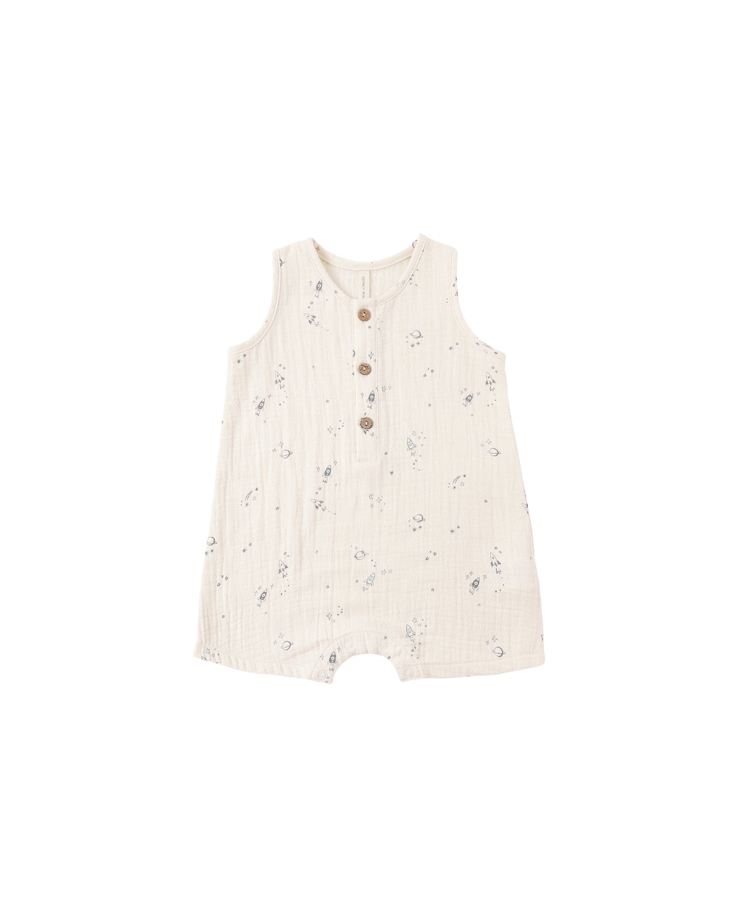 Natural-colored Quincy Mae Space Jack romper displayed on a child, featuring soft fabric and a relaxed fit perfect for everyday wear.