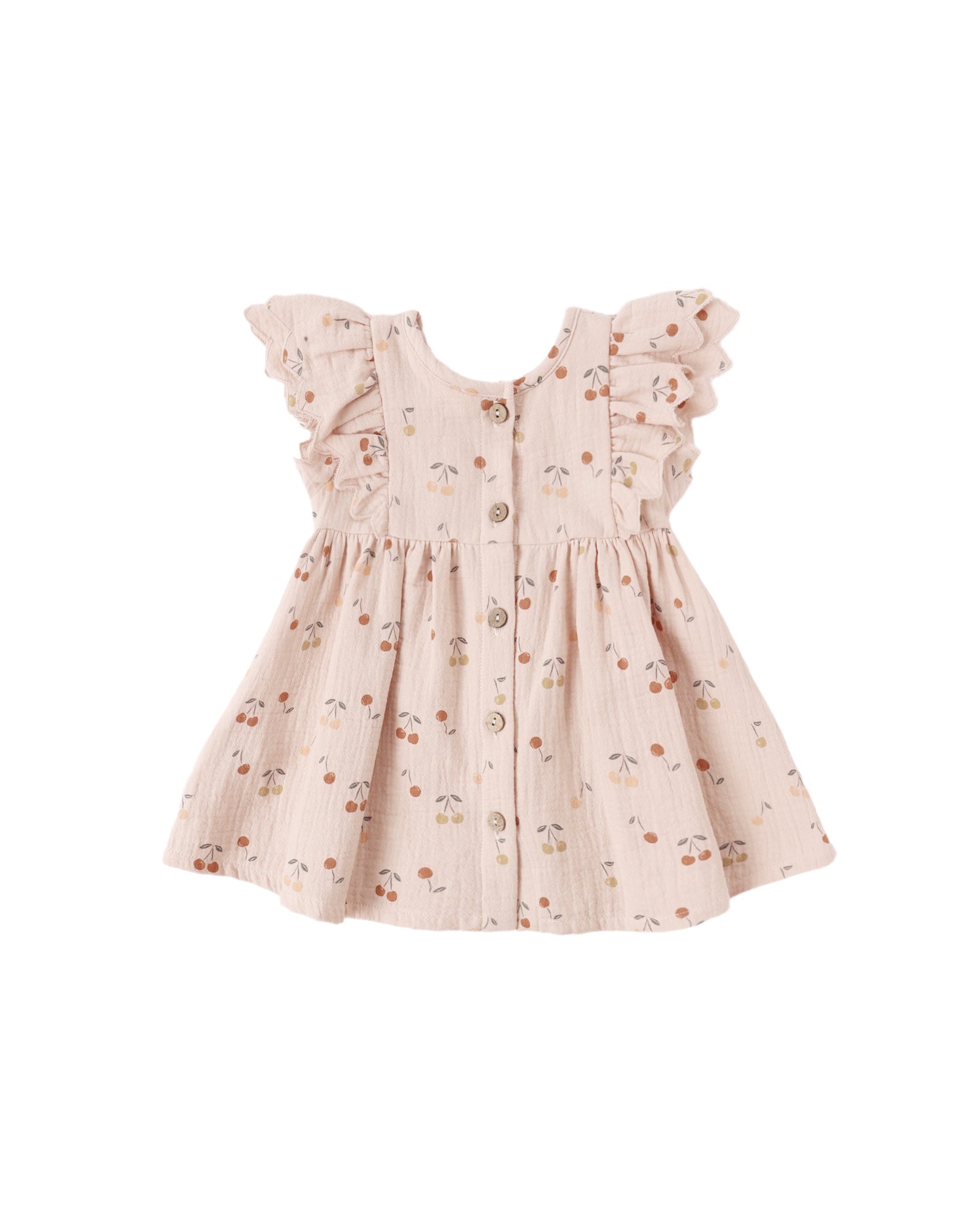 Quincy Mae Cherries Alina Dress in blush color, featuring a soft, lightweight fabric and charming cherry print for young girls.