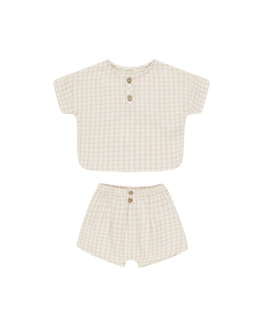 Quincy Mae - Oat Check Woven Boxy Top + Short Set