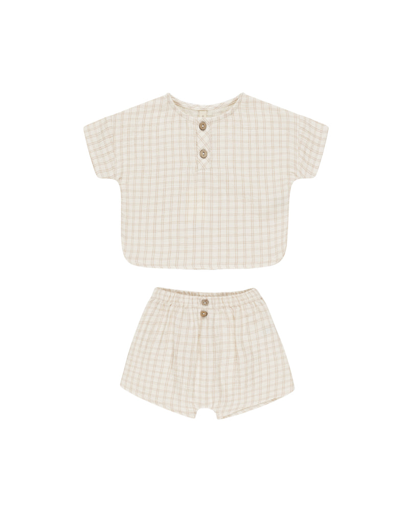 Quincy Mae - Oat Check Woven Boxy Top + Short Set