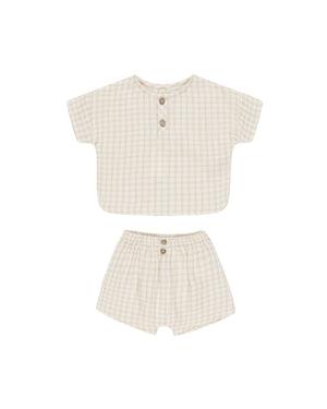 Quincy Mae - Oat Check Woven Boxy Top + Short Set