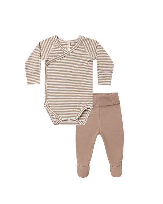 Almond Stripe Wrap Top + Footed Pant Set