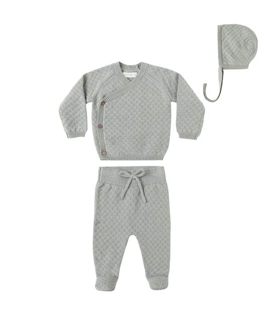 Steel Blue Knit Wrap Top + Pant Set