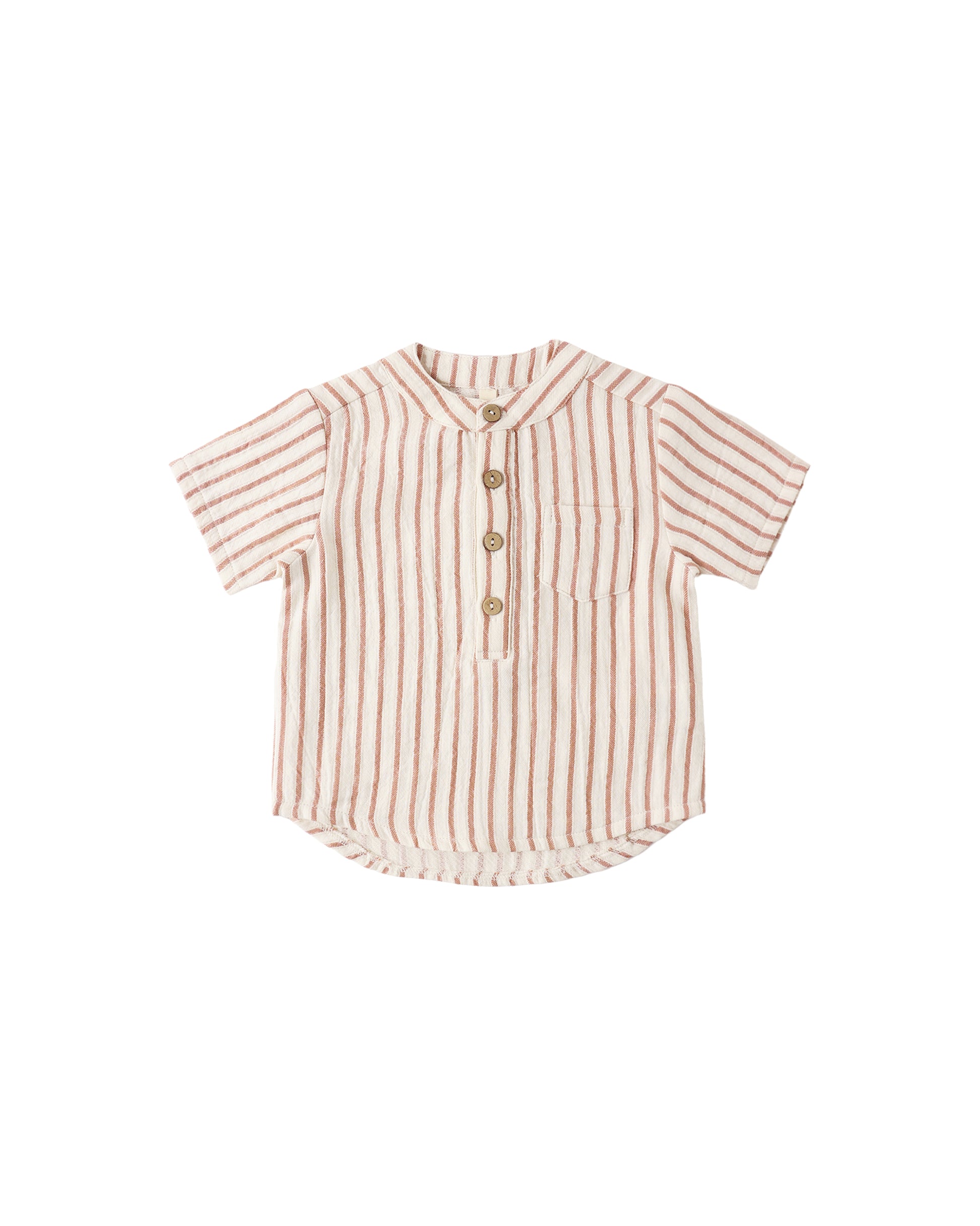 Cream and navy vintage stripe Jaxson shirt by Quincy Mae, featuring classic pattern and soft fabric.