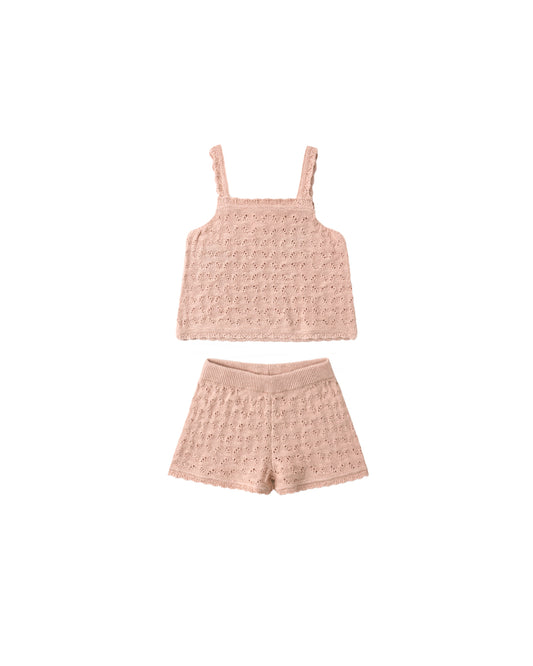 Melon Pointelle Knit Tank + Short Set