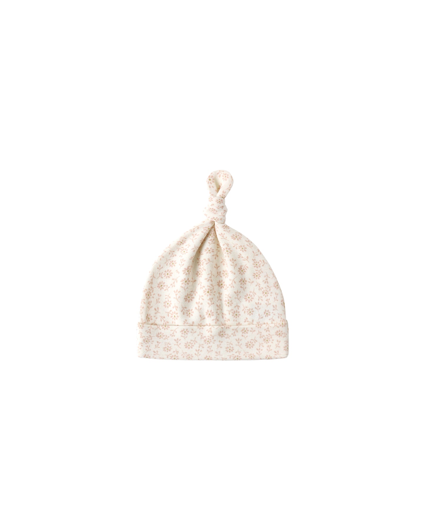 Ivory Ditsy Knotted Baby Hat by Quincy Mae with a soft, knotted design, perfect for newborns and infants.