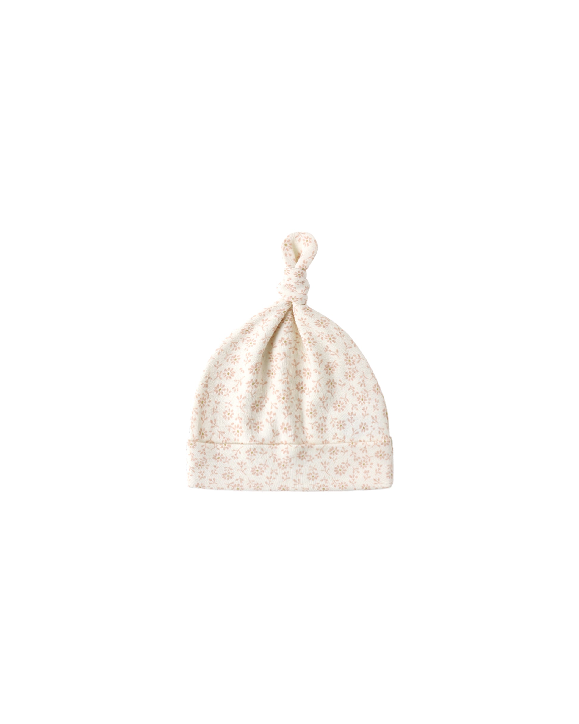 Ivory Ditsy Knotted Baby Hat by Quincy Mae with a soft, knotted design, perfect for newborns and infants.