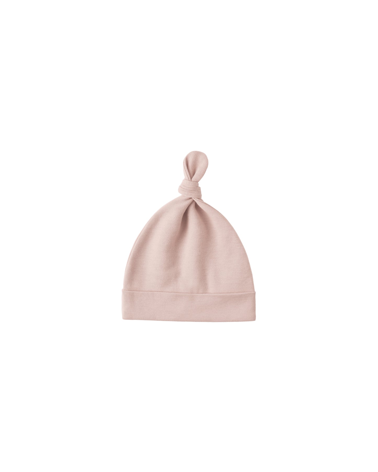 Blush knotted baby hat by Quincy Mae, soft fabric with a cute knot detail, designed for newborns and infants.
