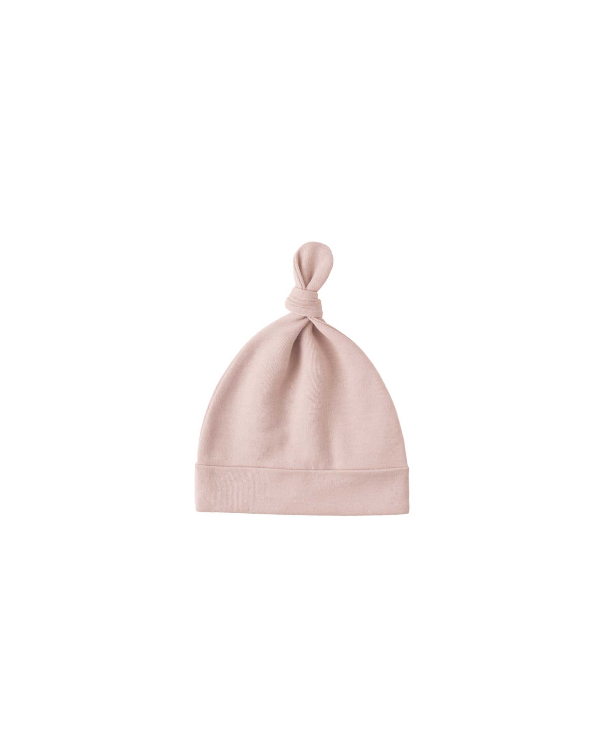 Blush knotted baby hat by Quincy Mae, soft fabric with a cute knot detail, designed for newborns and infants.