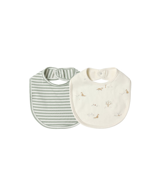 Fox Land & Fern Stripe Jersey Snap Bib Set