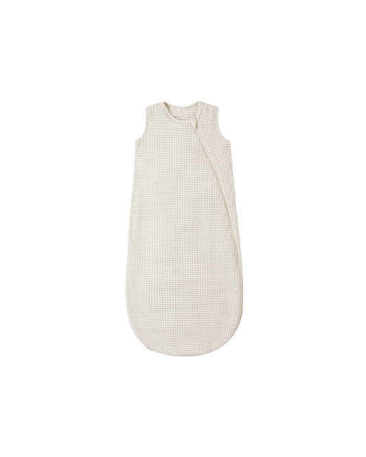 Ivory Oat Gingham Bamboo Sleep Bag by Quincy Mae, featuring soft fabric and adjustable straps for cozy baby sleep.