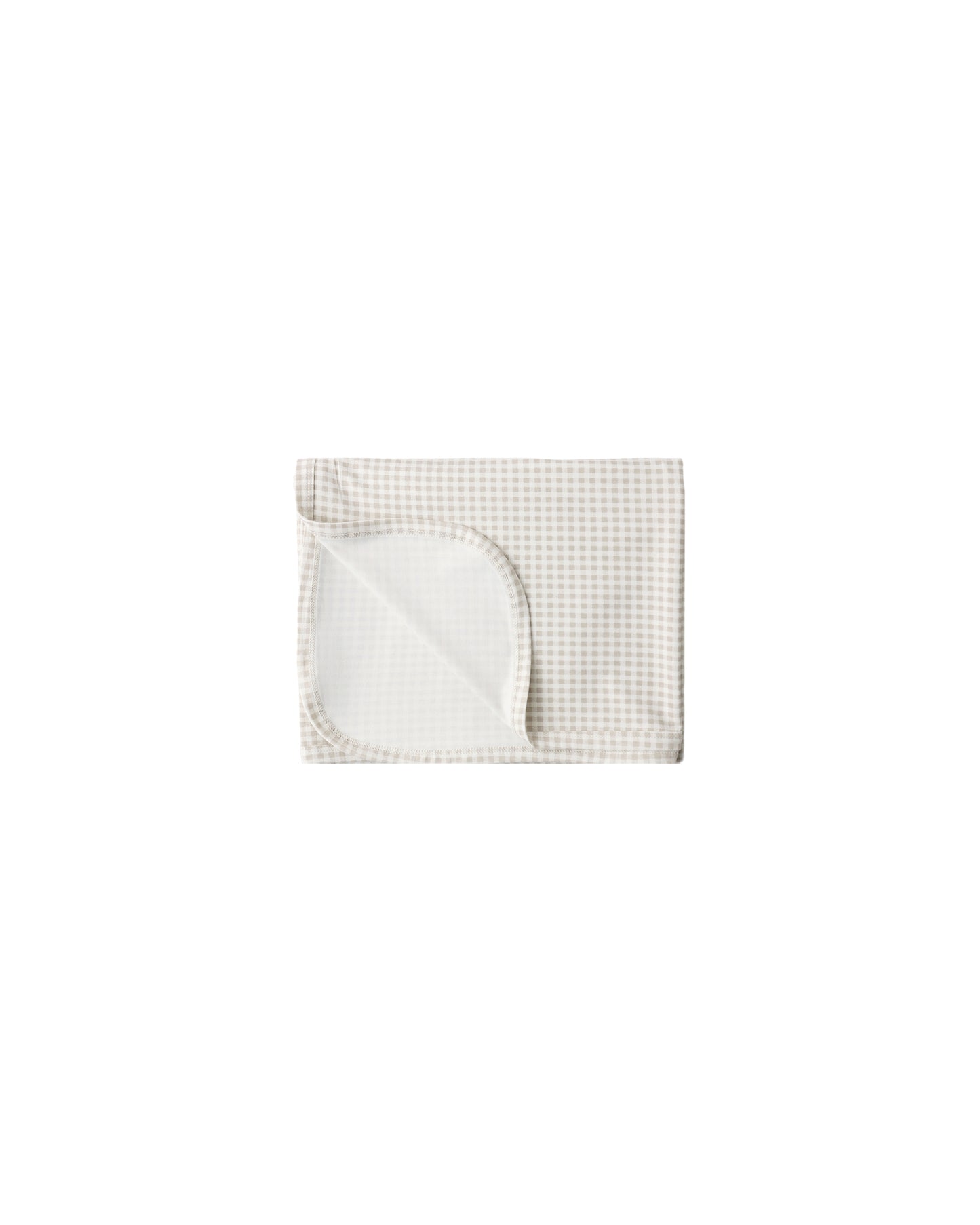Ivory Oat Gingham Bamboo Swaddle by Quincy Mae laid flat, showing soft, lightweight fabric with a classic gingham pattern.