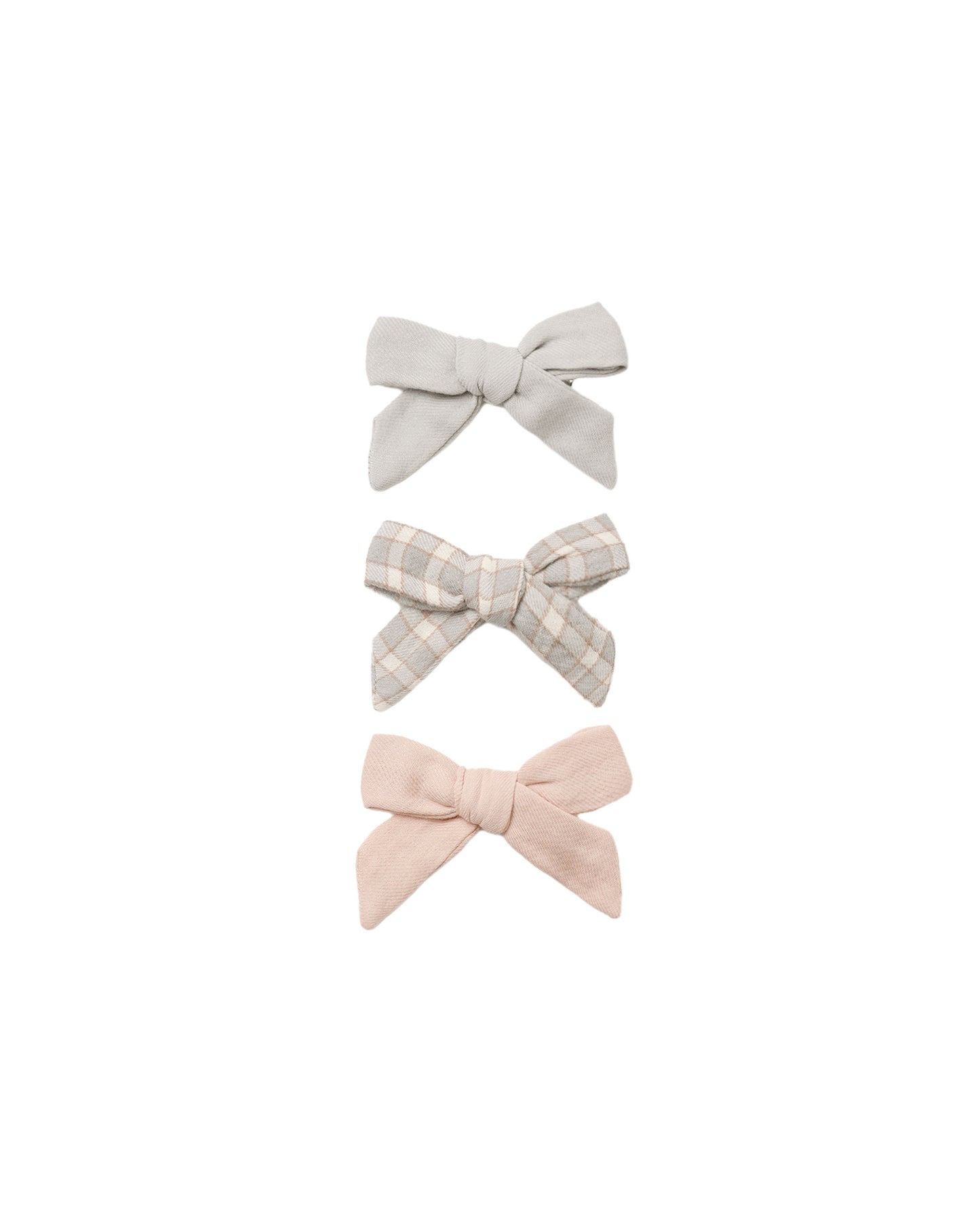 Cloud, Blue Gingham, Dusty Rose Bow w Clip Set of 3