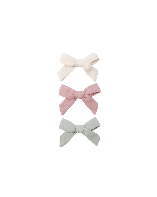Natural, Mauve, Sage Bow W Clip Set of 3