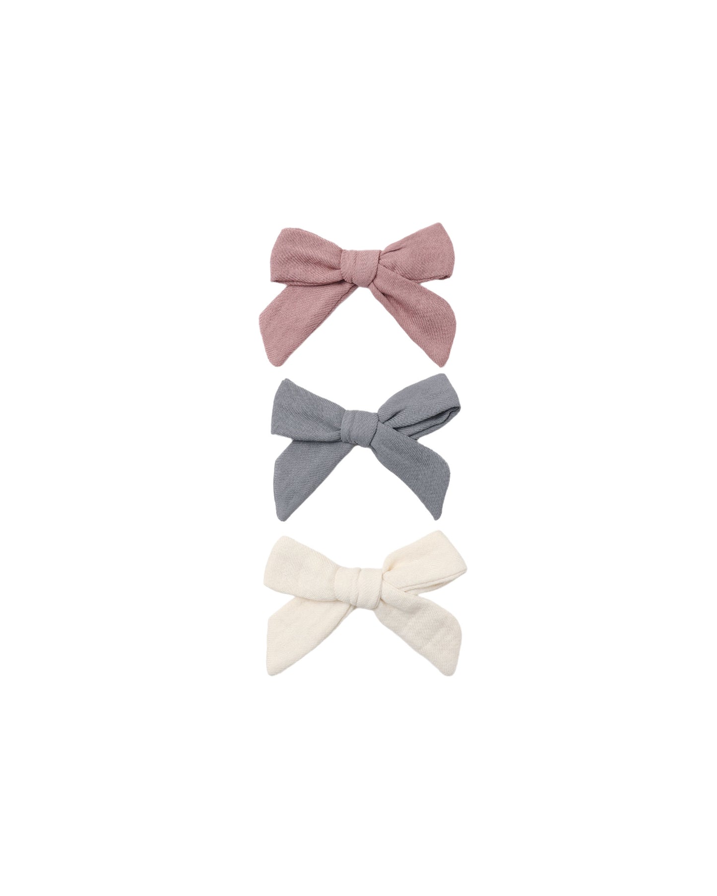 Mulberry, Slate, Natural Bow w Clip Set of 3