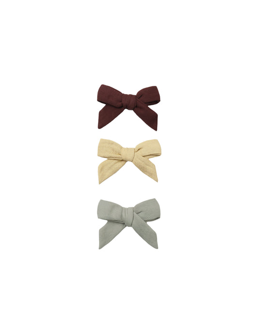 Black Cherry, Butterscotch, Laurel Bow W Clip Set of 3