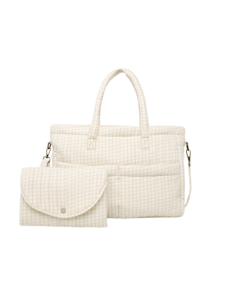 
            
                Load image into Gallery viewer, Quincy Mae - Oat Check Diaper Bag + Changing Pad Set
            
        