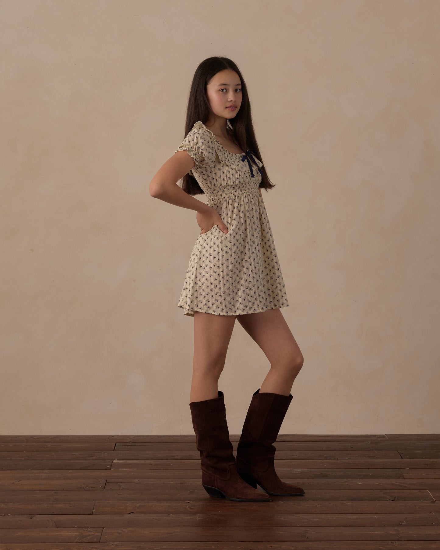Teen vintage Fleur Dillon dress by Rylee & Cru featuring a floral pattern, soft fabric, and classic design perfect for casual wear.