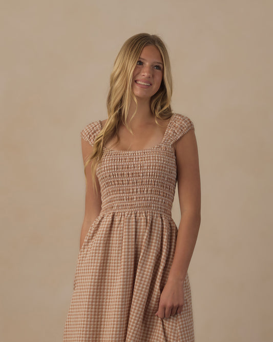 Teen Fawn Gingham Jess Dress by Rylee & Cru featuring a classic gingham pattern and a casual, comfortable fit for teens.