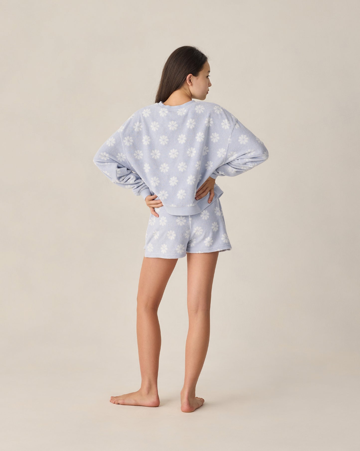 Teen Periwinkle Daisy Karli Set by Rylee & Cru featuring a periwinkle top with daisy embroidery and matching bottoms.