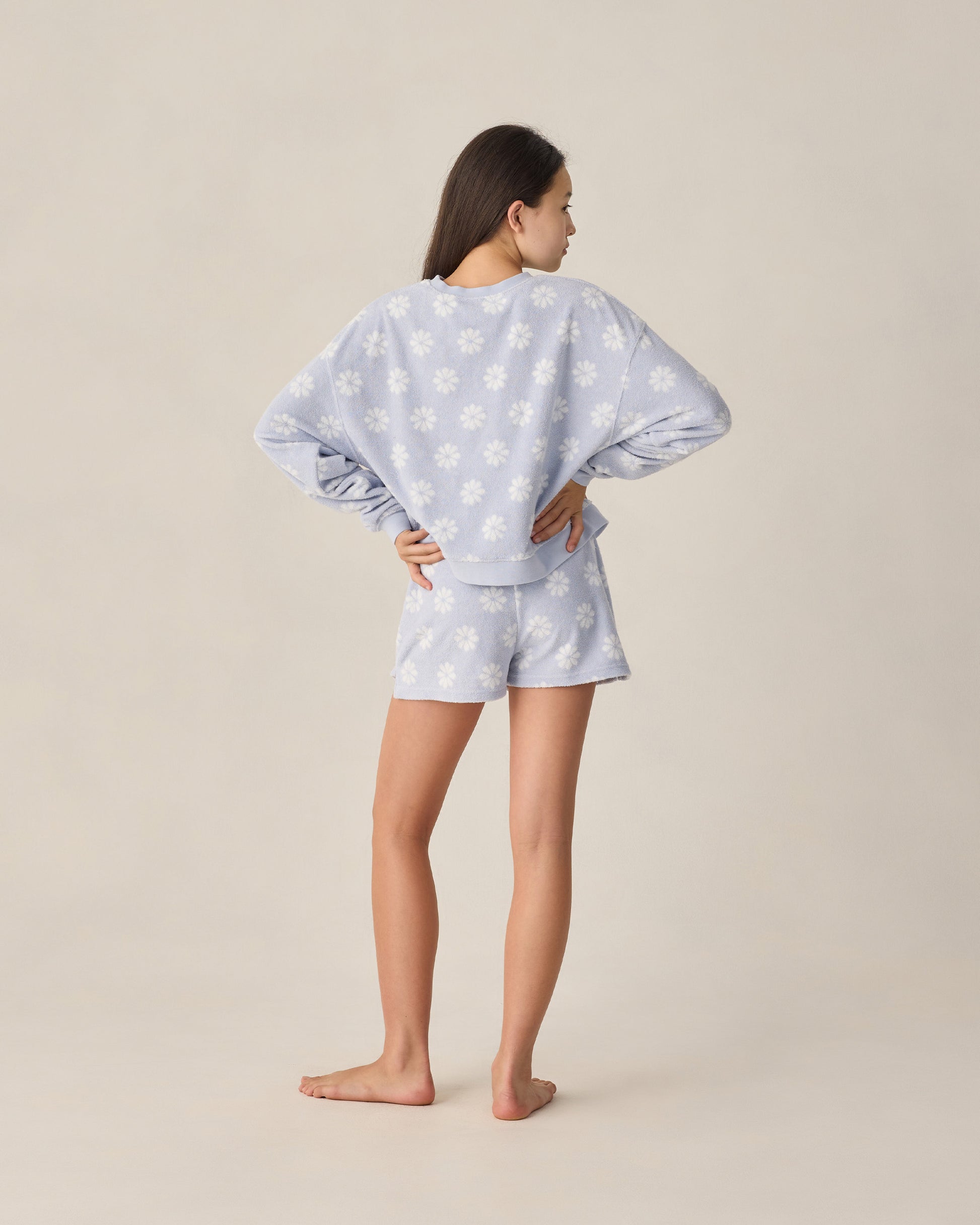 Teen Periwinkle Daisy Karli Set by Rylee & Cru featuring a periwinkle top with daisy embroidery and matching bottoms.