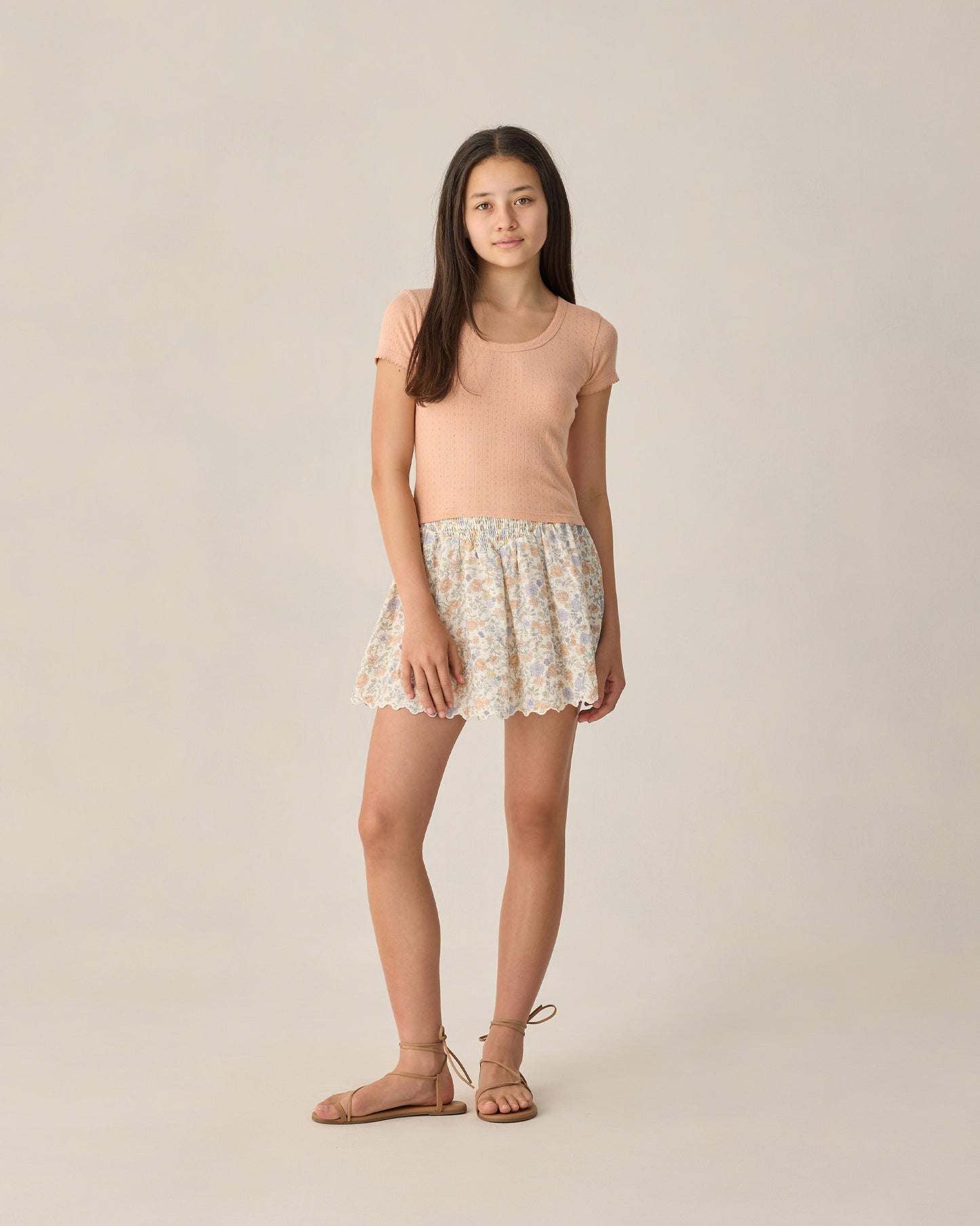 Teen Melon Pointelle Jersey by Rylee & Cru, featuring soft pink fabric with delicate pointelle knit pattern and relaxed fit.